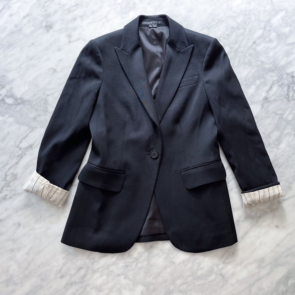 Theory Tailored Black Blazer – Classic One Button Size 00